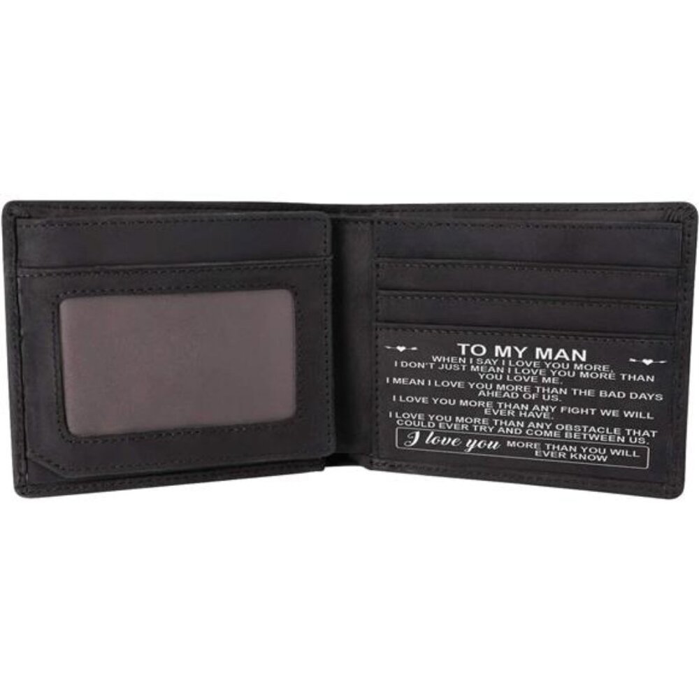Personalized Leather Wallet For Man, Engraved RFID Blocking Bifold Stylish Black